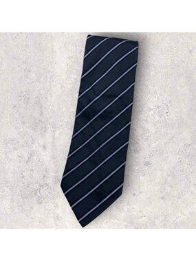 MOSCHINO Silk Tie ITALY Navy Purple Striped W:3.8" EUC